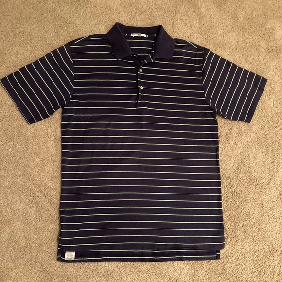 Peter Millar Navy Striped Polo Golf Shirt - Picture 2 of 4